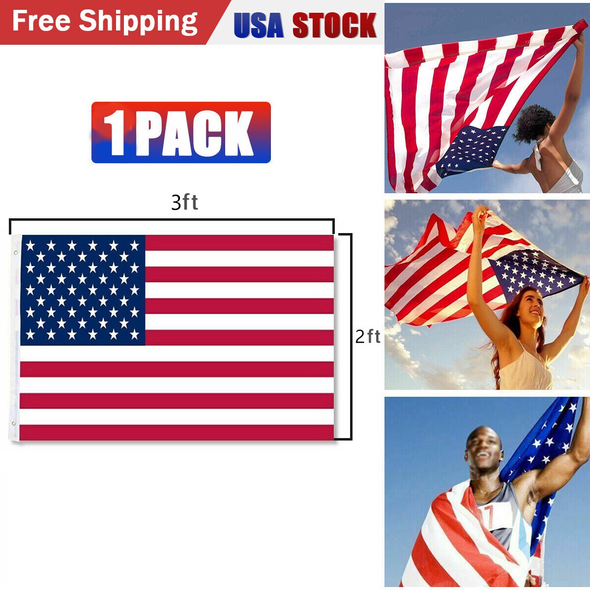 Premium 2x3 FT American Flag - Double Sided Polyester with Grommets