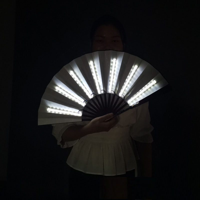 LED Luminous Folding Fan with Color Changing Lights - Adjustable Size & Remote Control