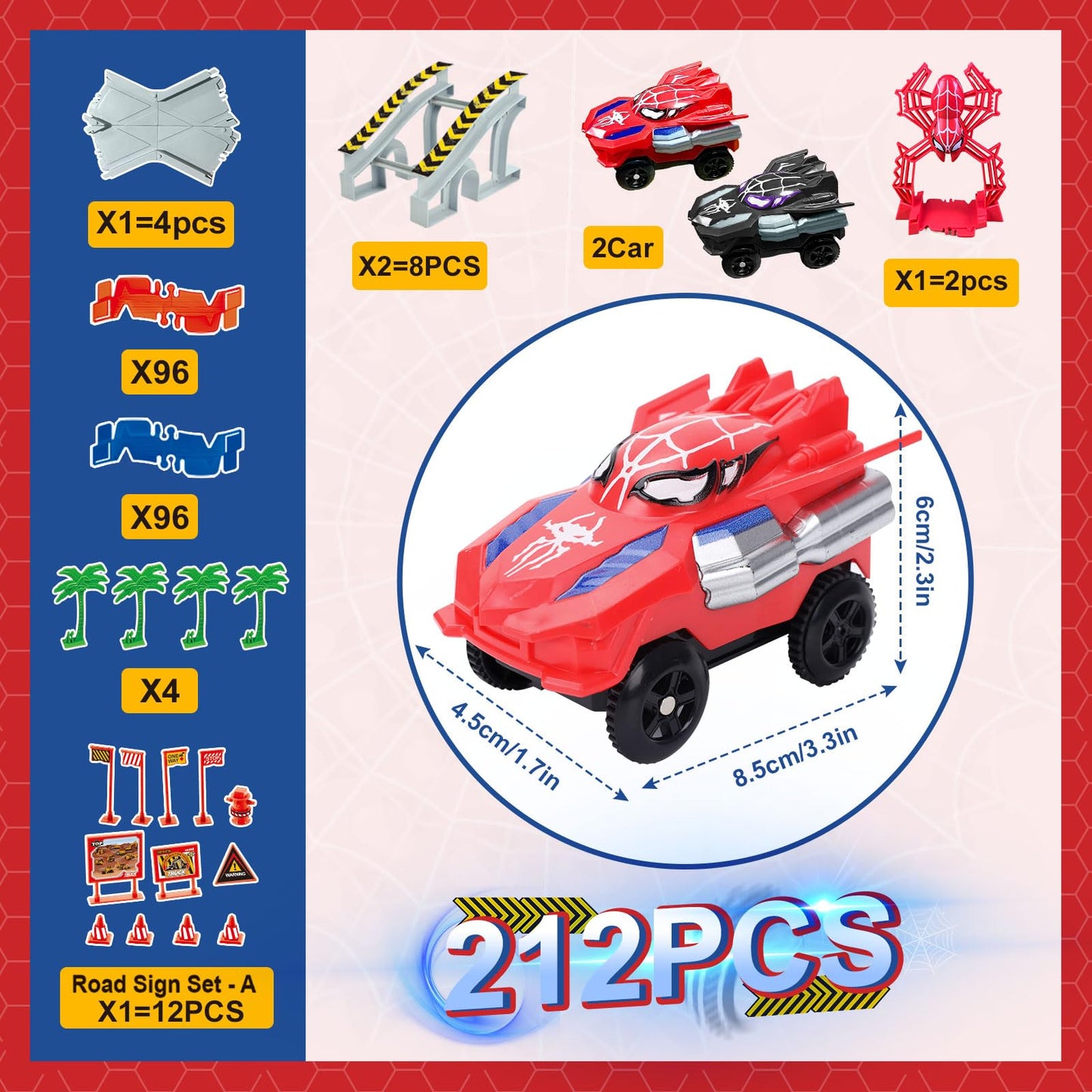 Spider-Themed Flexible Race Track Toy Set with Cars and Accessories - Creative Play