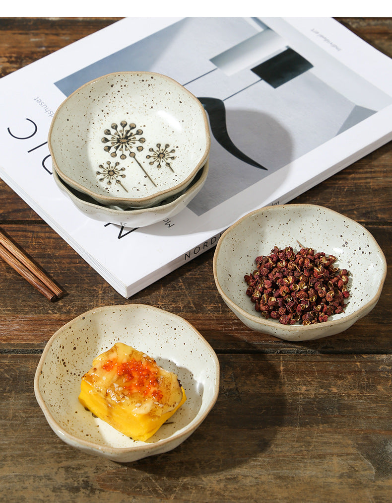 Japanese Ceramic Saucer for Condiments - Household Dish Small Fish & Sunflower Variants