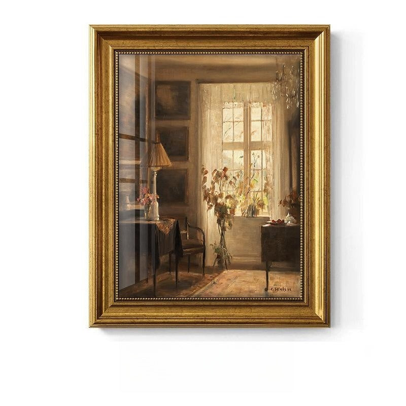 European American Style Decorative Oil Painting with Gold Frame - Landscape or Character