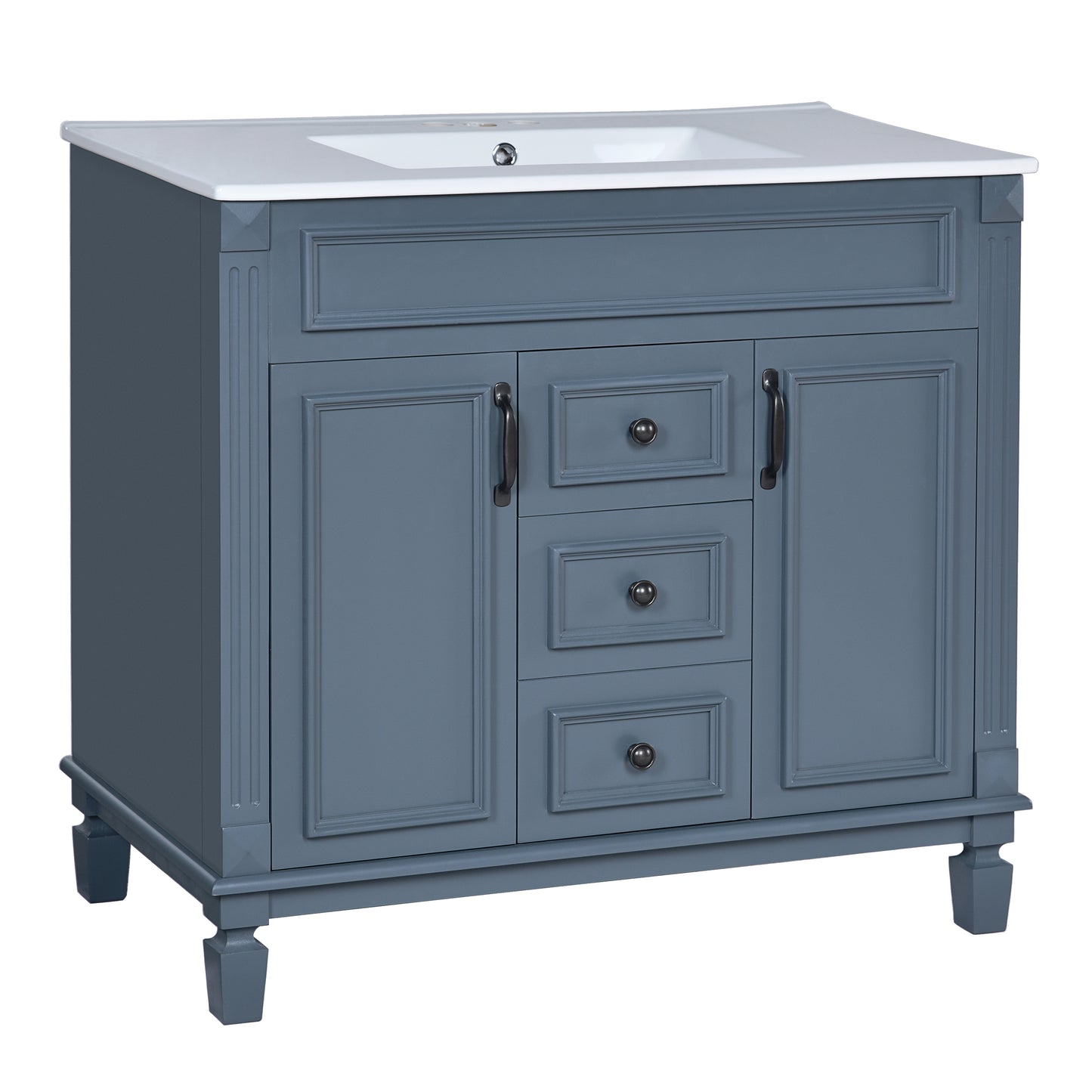 36'' Modern Bathroom Vanity with Blue Sink & Mirror Cabinet