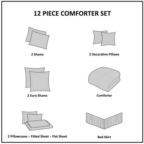12 Piece Blue Comforter Set with Cotton Bed Sheets - Cal King