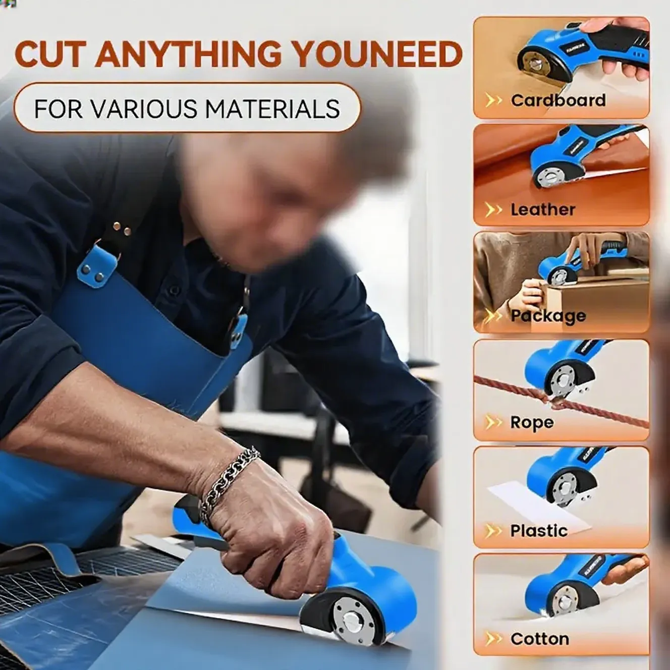 Cordless Electric Fabric & Material Scissors with Safety Lock, USB Rechargeable