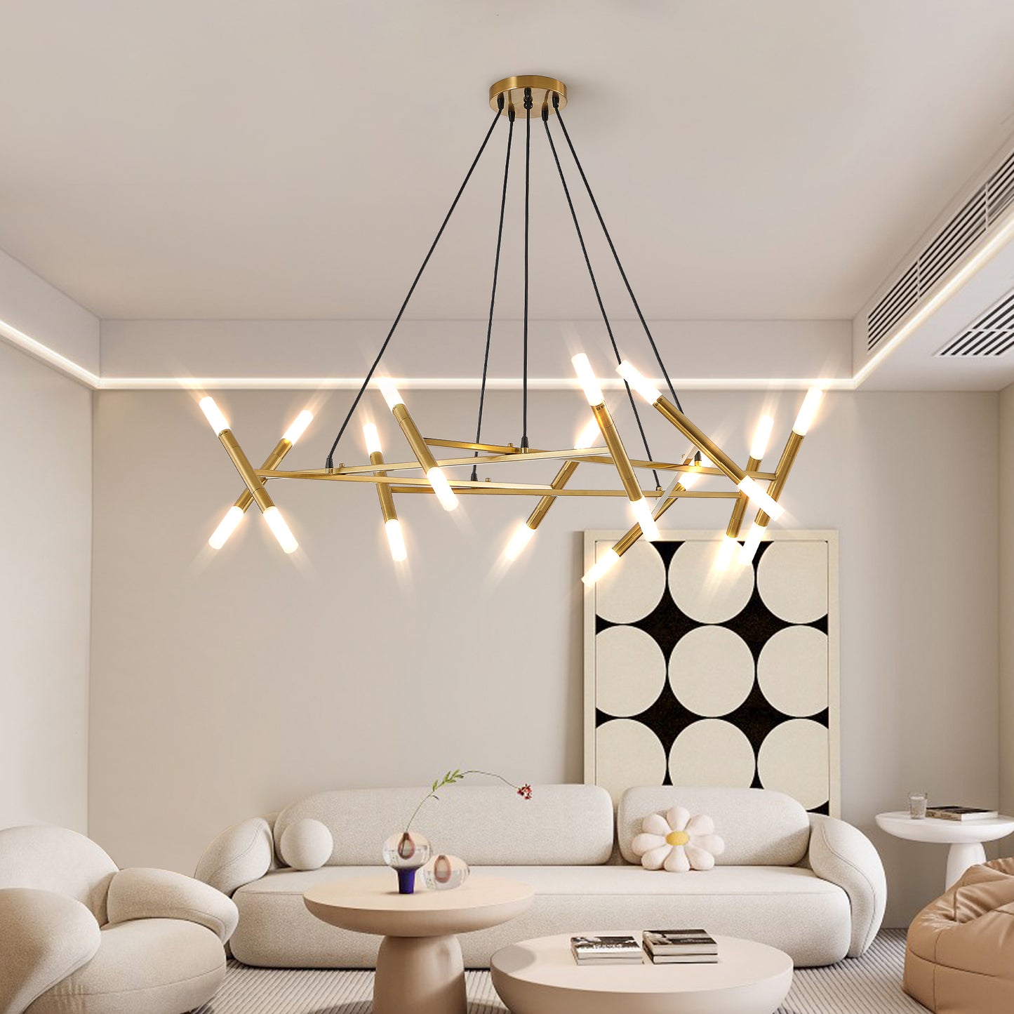Modern Gold Chandelier Pendant Light Fixture - Adjustable Height