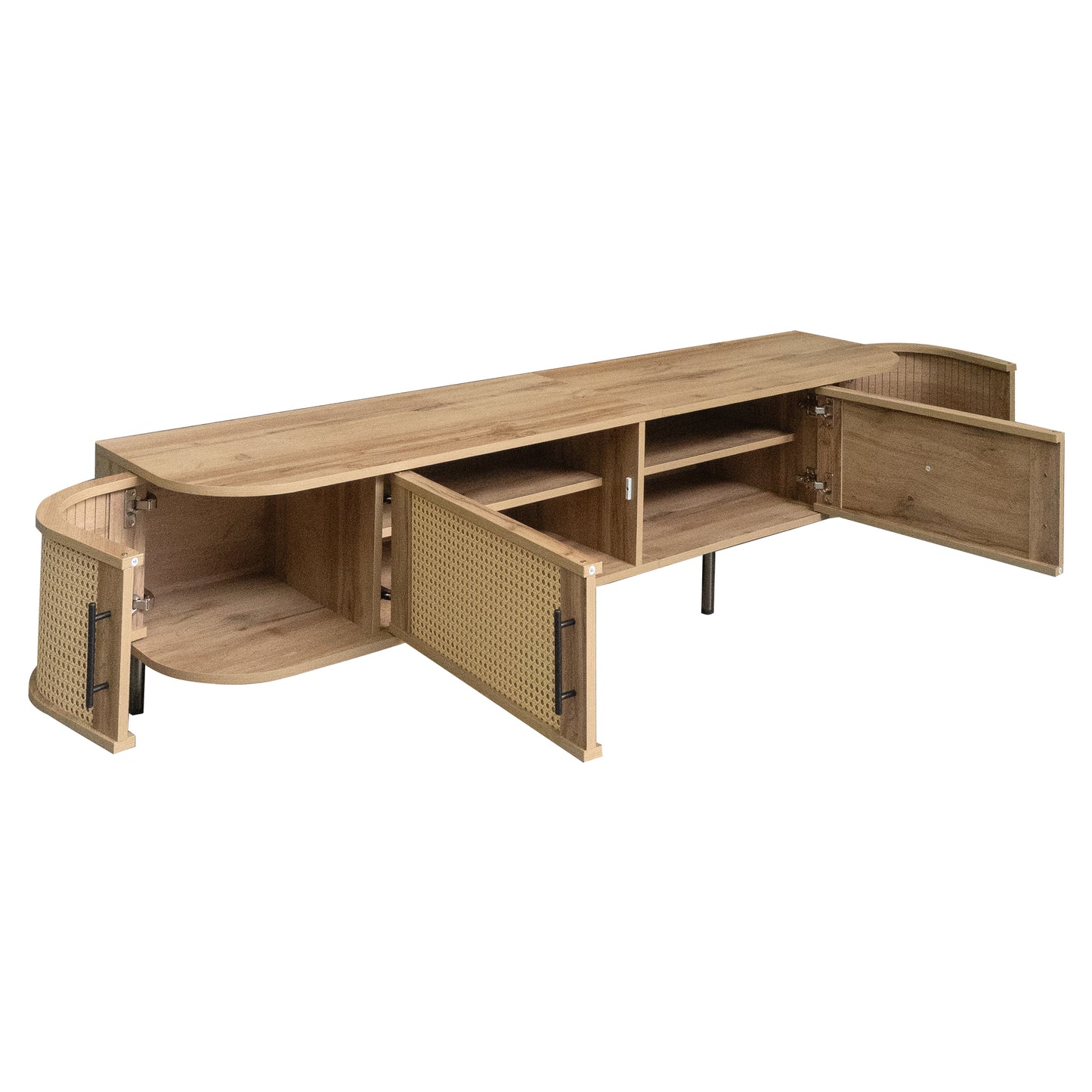70-Inch Modern TV Stand with Rattan Doors for 80-Inch TVs