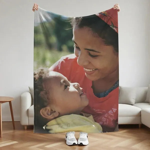 Custom Photo Flannel Blanket - Personalized Gift for Mother's Day