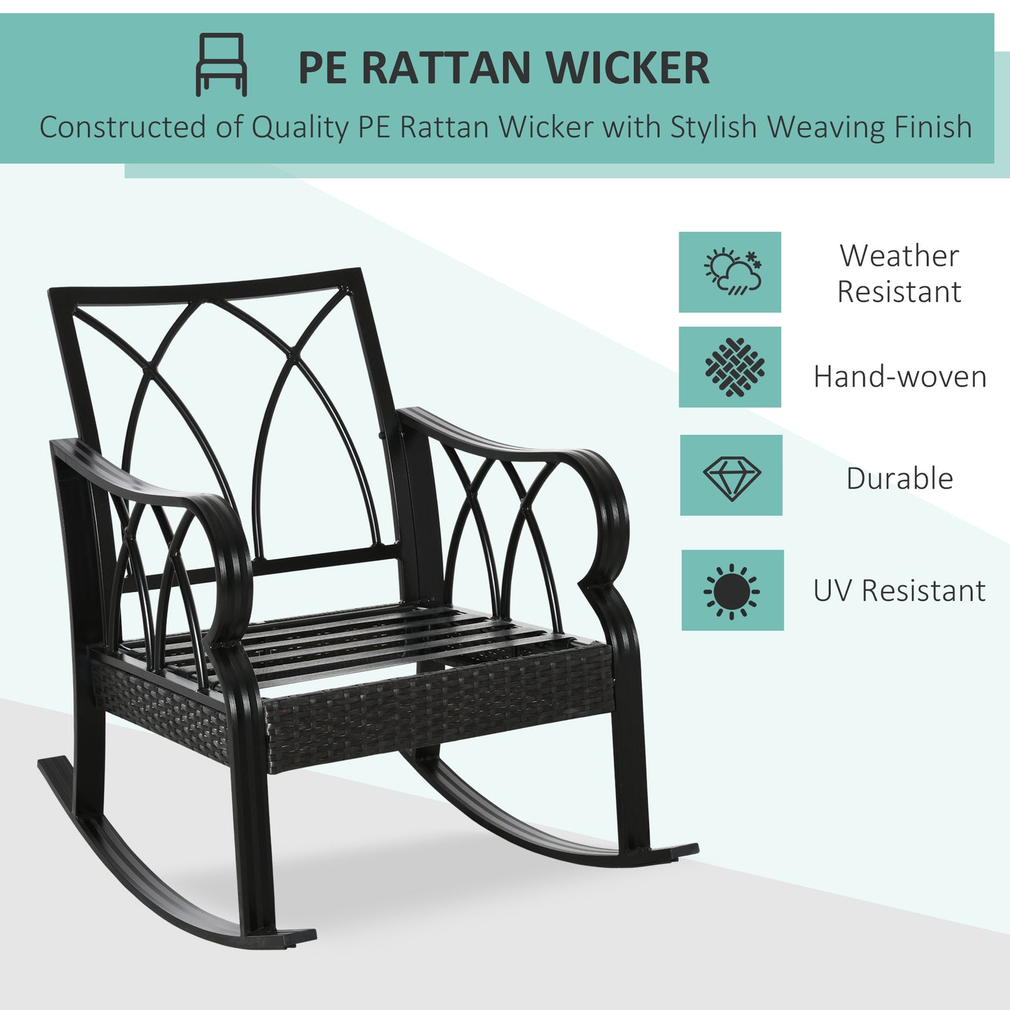 Outdoor Wicker Rocking Chair with Padded Cushions - Khaki