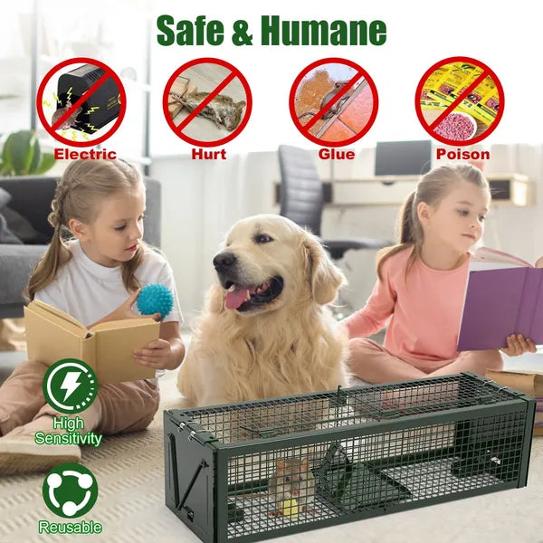 Humane Live Rat Trap - 2-Door Galvanized Iron Cage - Reusable