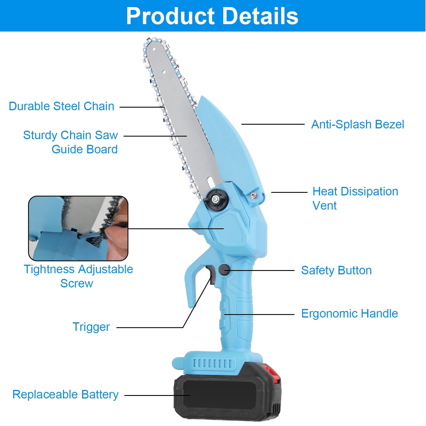 Cordless Mini Chainsaw 8-Inch Portable Tree Pruning & Wood Cutting Tool