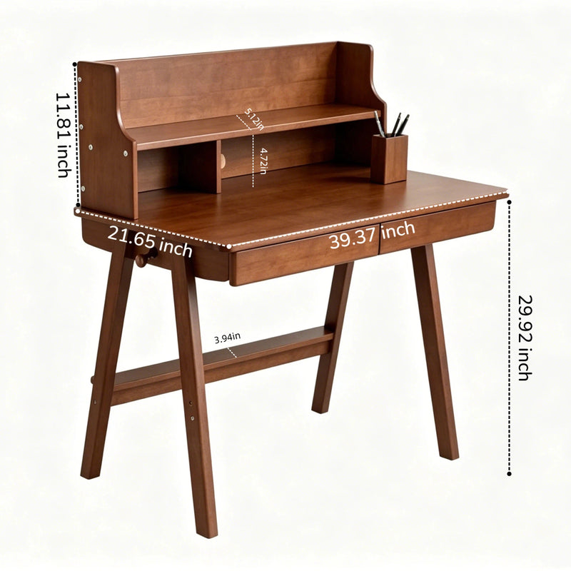 Solid Wood Mid-Century Writing Desk with Drawers - Natural