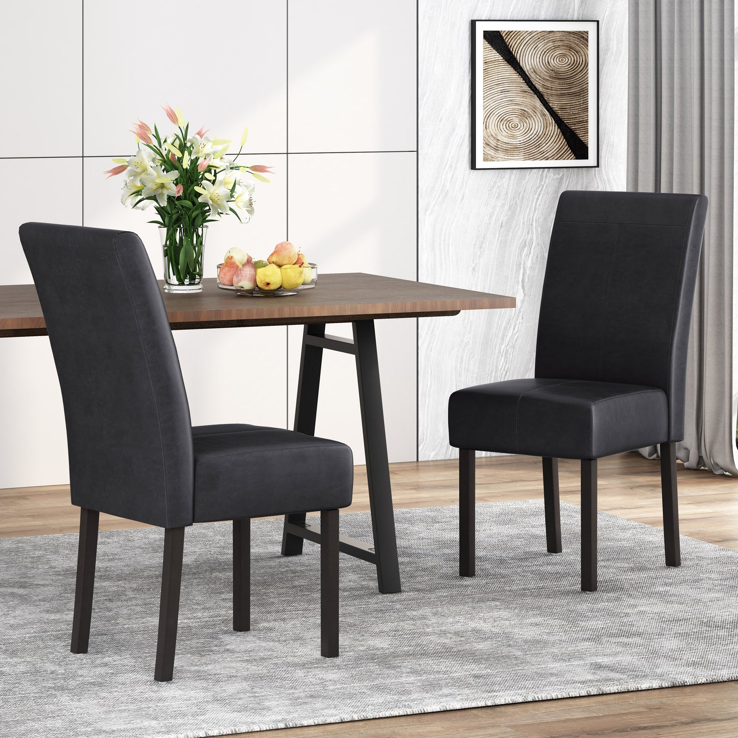 Black PU Leather Dining Chair Set of 2 - Contemporary Design