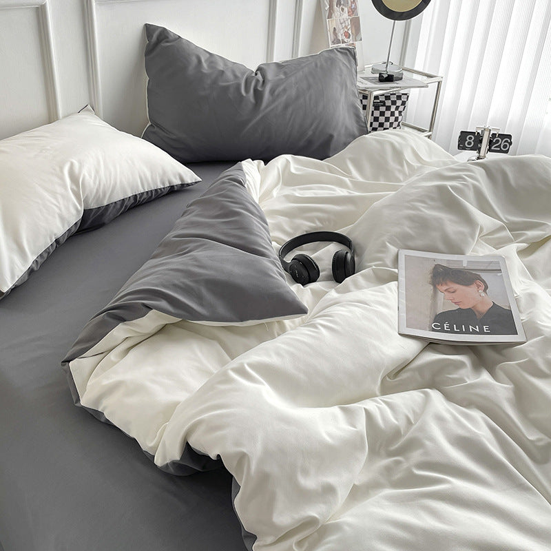 Solid Color Bedding Set - 4-Piece Quilt Cover & Sheets for Dorm Room