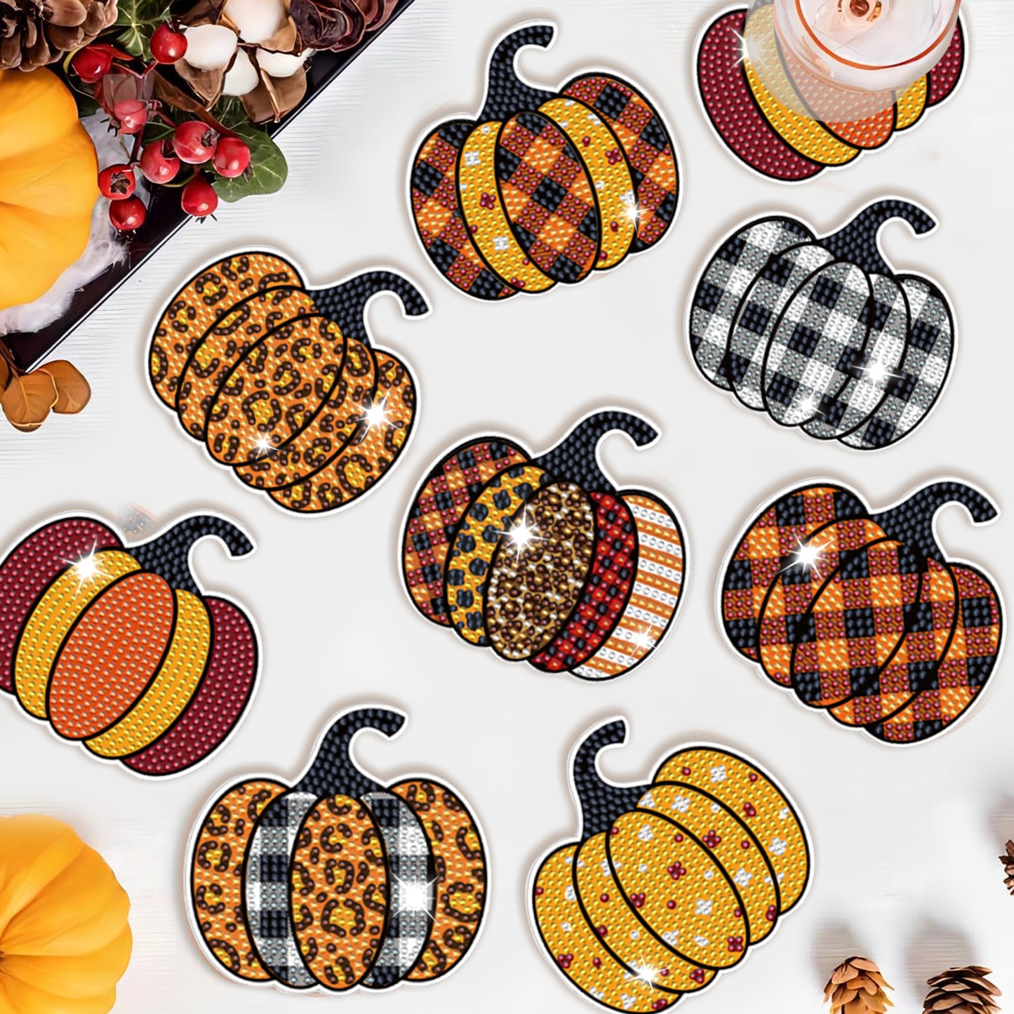 8-Piece Fall Pumpkin Coaster Set - Multi-Color Acrylic