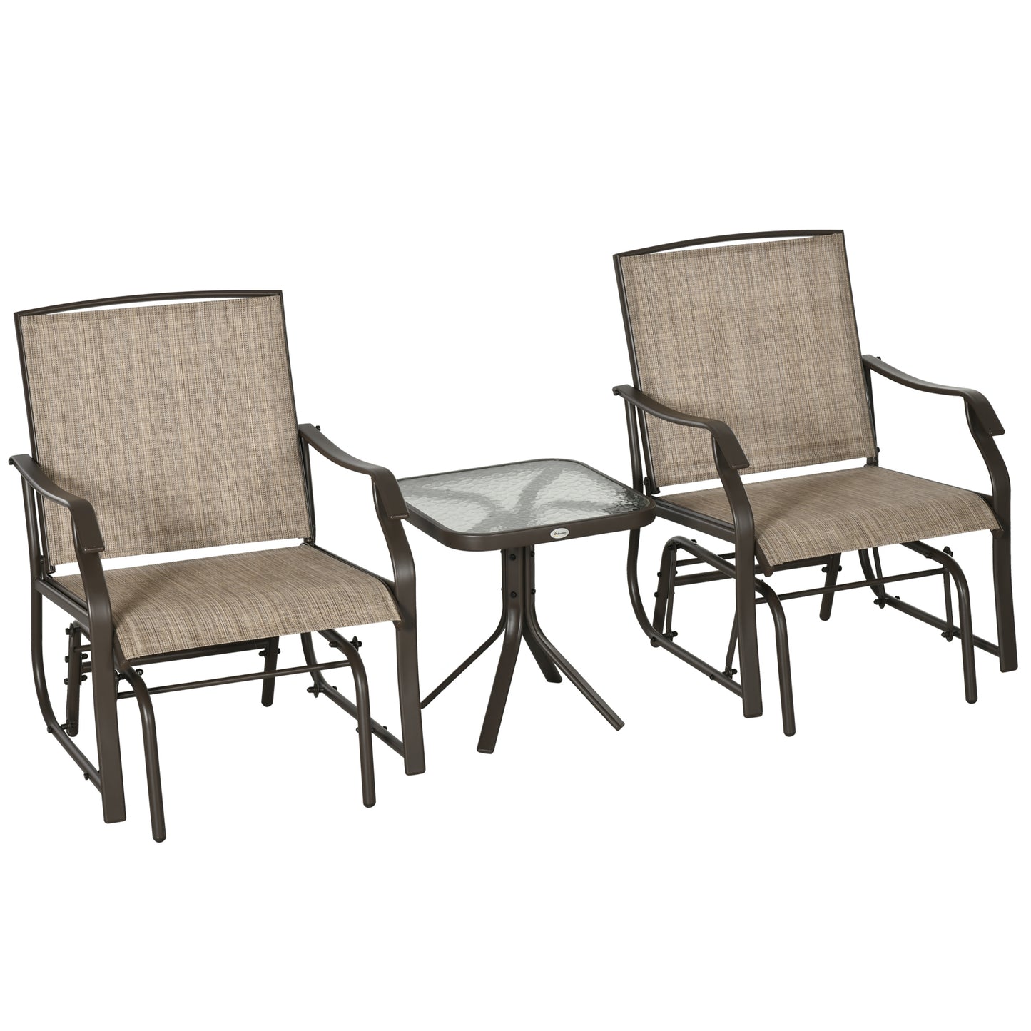 3-Piece Outdoor Glider Chair Set with Glass Table - Brown