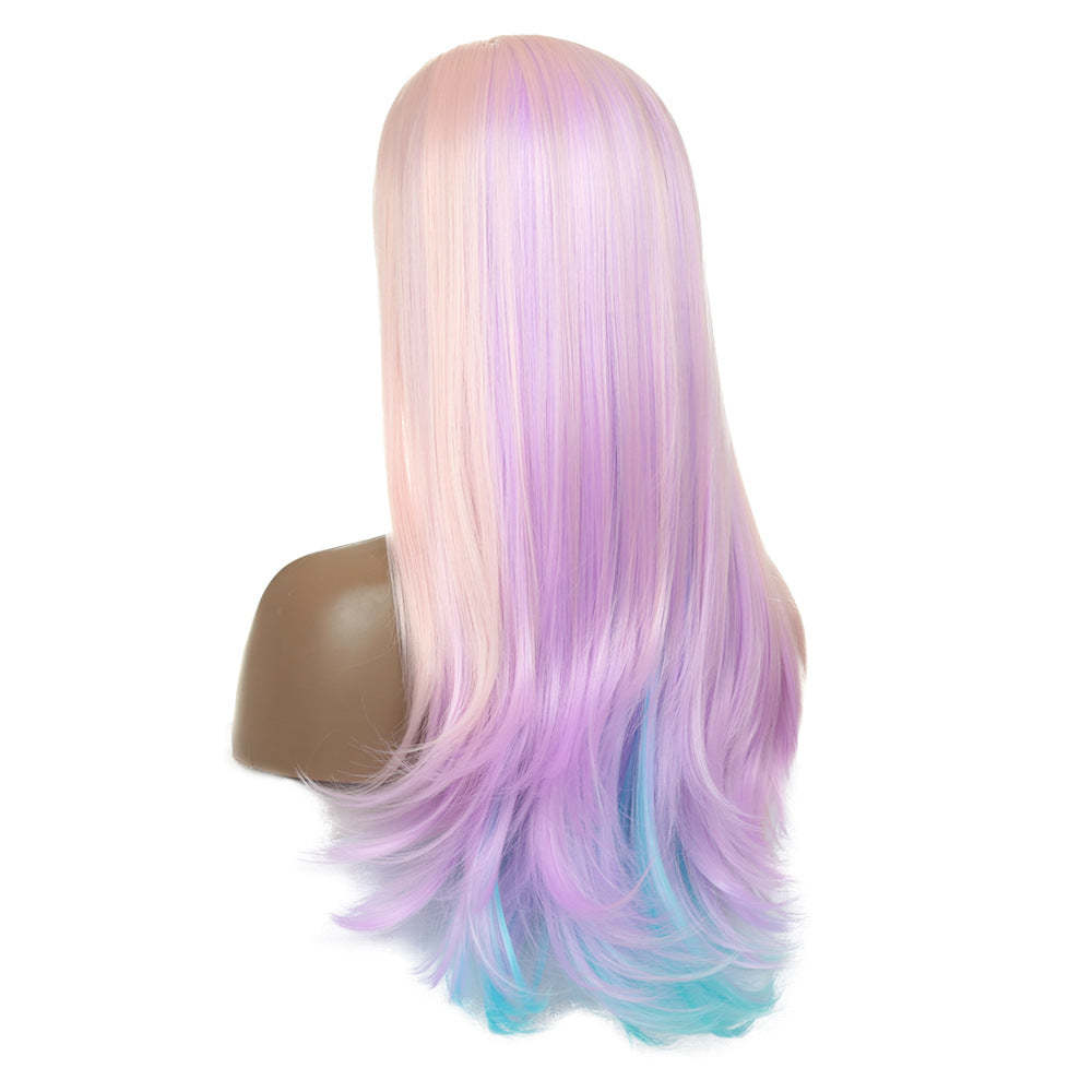 Long Curly Hair Wig with Oblique Bangs - 26 inches