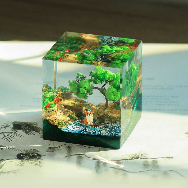 Handmade Resin Dog Decor with Flowers and Butterflies - Festive Home Ornament