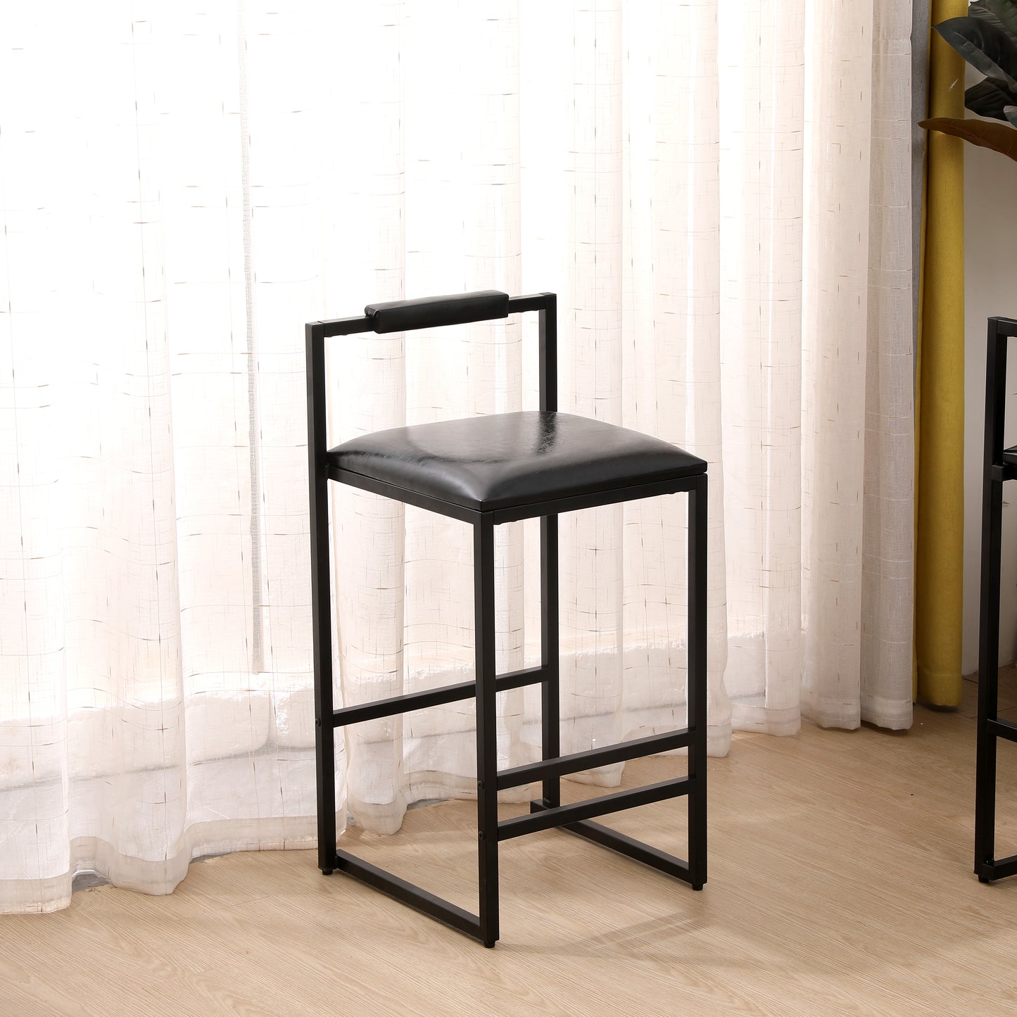 Black Bar Stools with Backrest - Set of 2 Counter Height Chairs