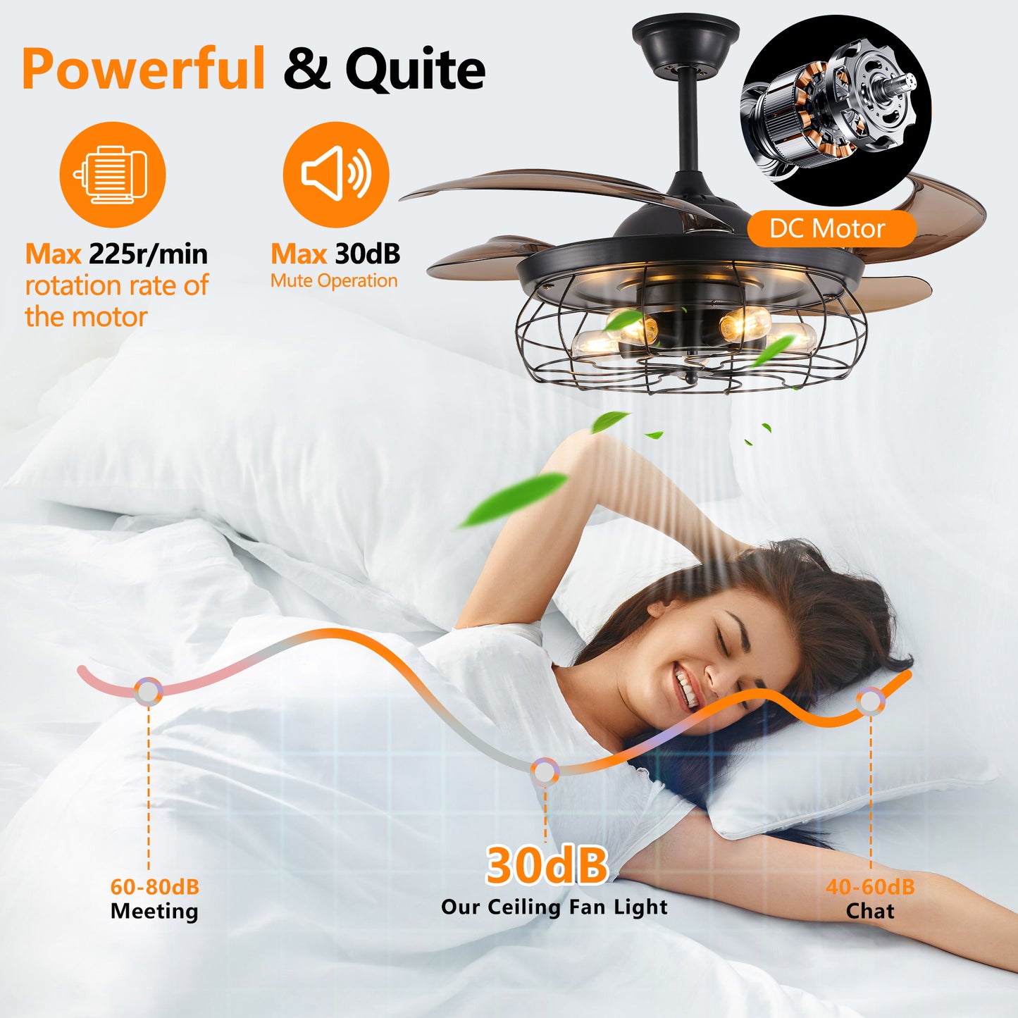 Black Remote Control Ceiling Fan - Industrial 4-Blade Design