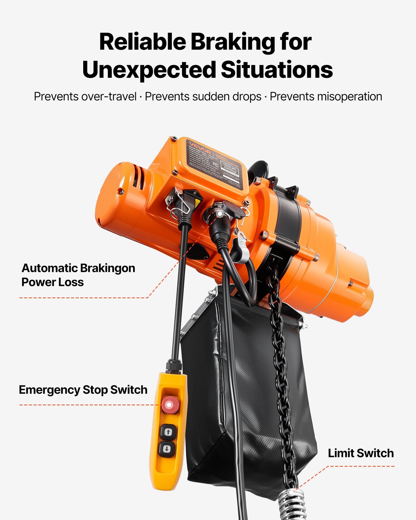 Electric Chain Hoist 1100 lbs, 20 ft Lift Height, Wireless & Wired Remote Control