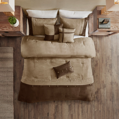 7 Piece Faux Suede Comforter Set - Cozy Lodge Style Bedding