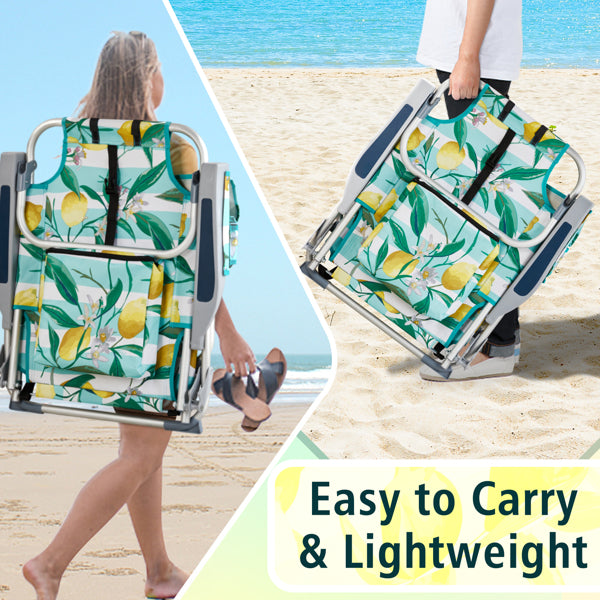 Folding Beach Chair with Lemon Pattern - Lightweight Aluminum Frame