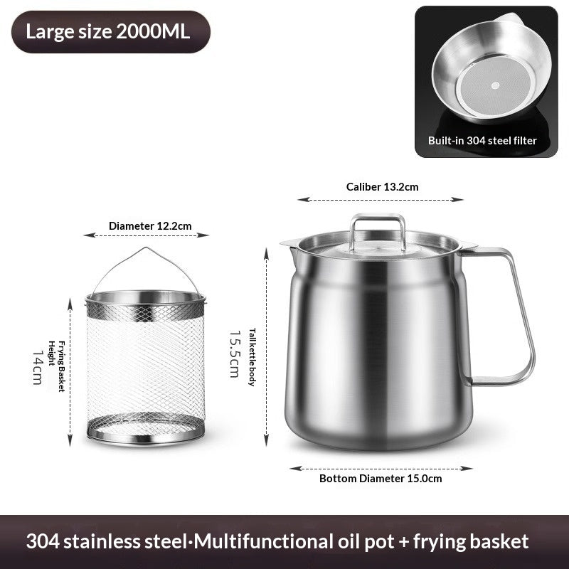 304 Stainless Steel Deep Fryer Strainer Set with Basket & Tongs - Leak-Proof Kitchen Tool
