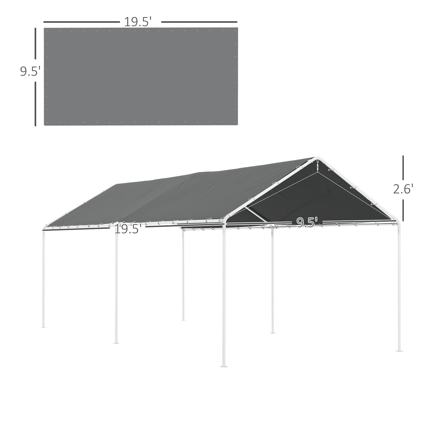 10x20 ft UV Resistant Carport Canopy Replacement Cover - Dark Gray