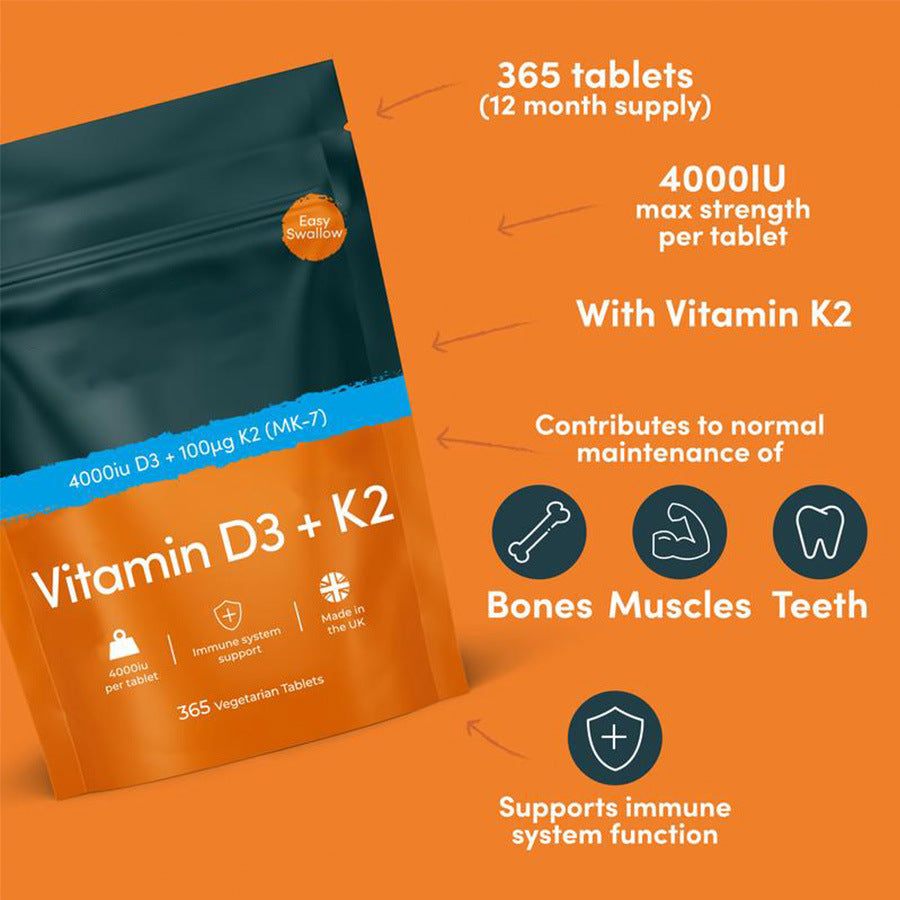 Vitamin D3 K2 Tablets - 60 to 120 Piece Supplement