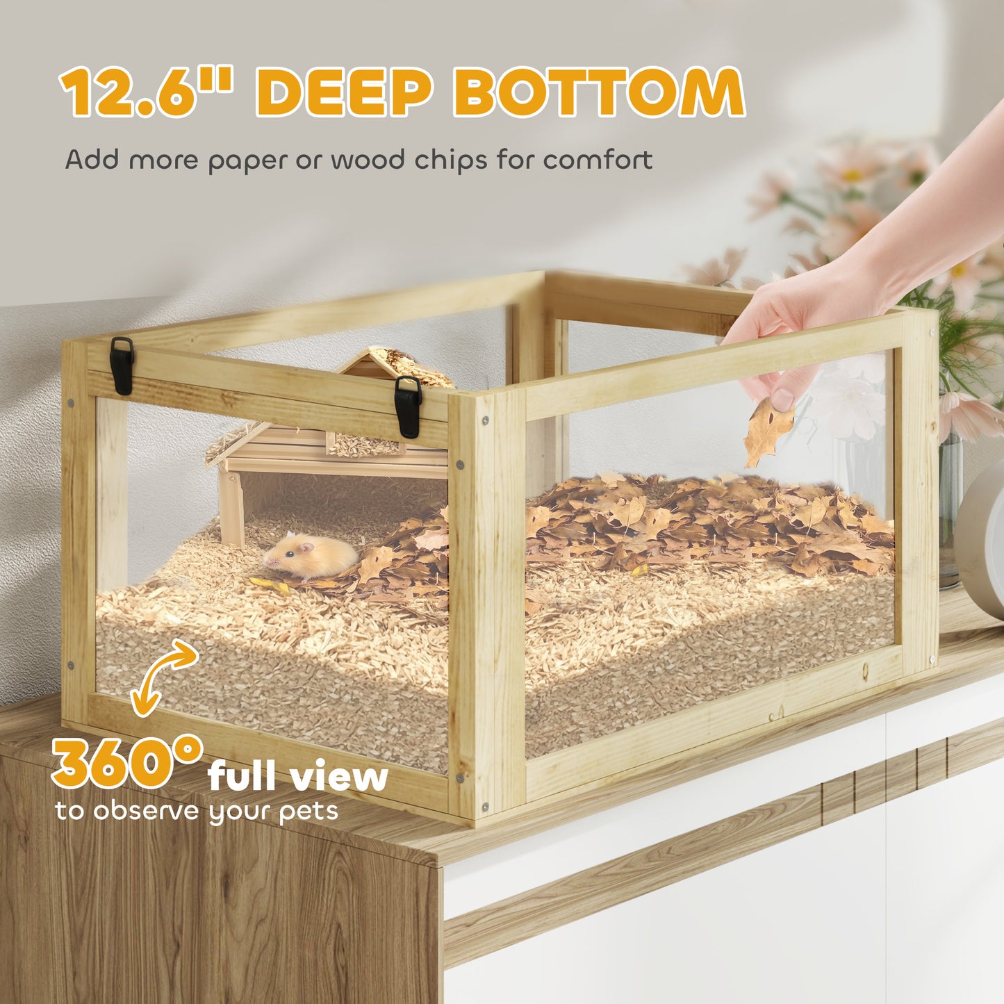 3-Tier Wooden Hamster Cage with Detachable Bottom - Natural Wood