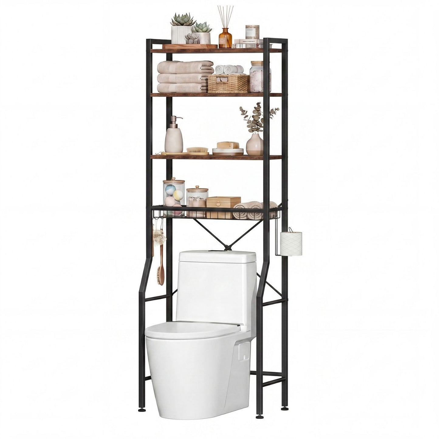 68-inch Independent Bathroom Storage Rack, Iron And Wood Material