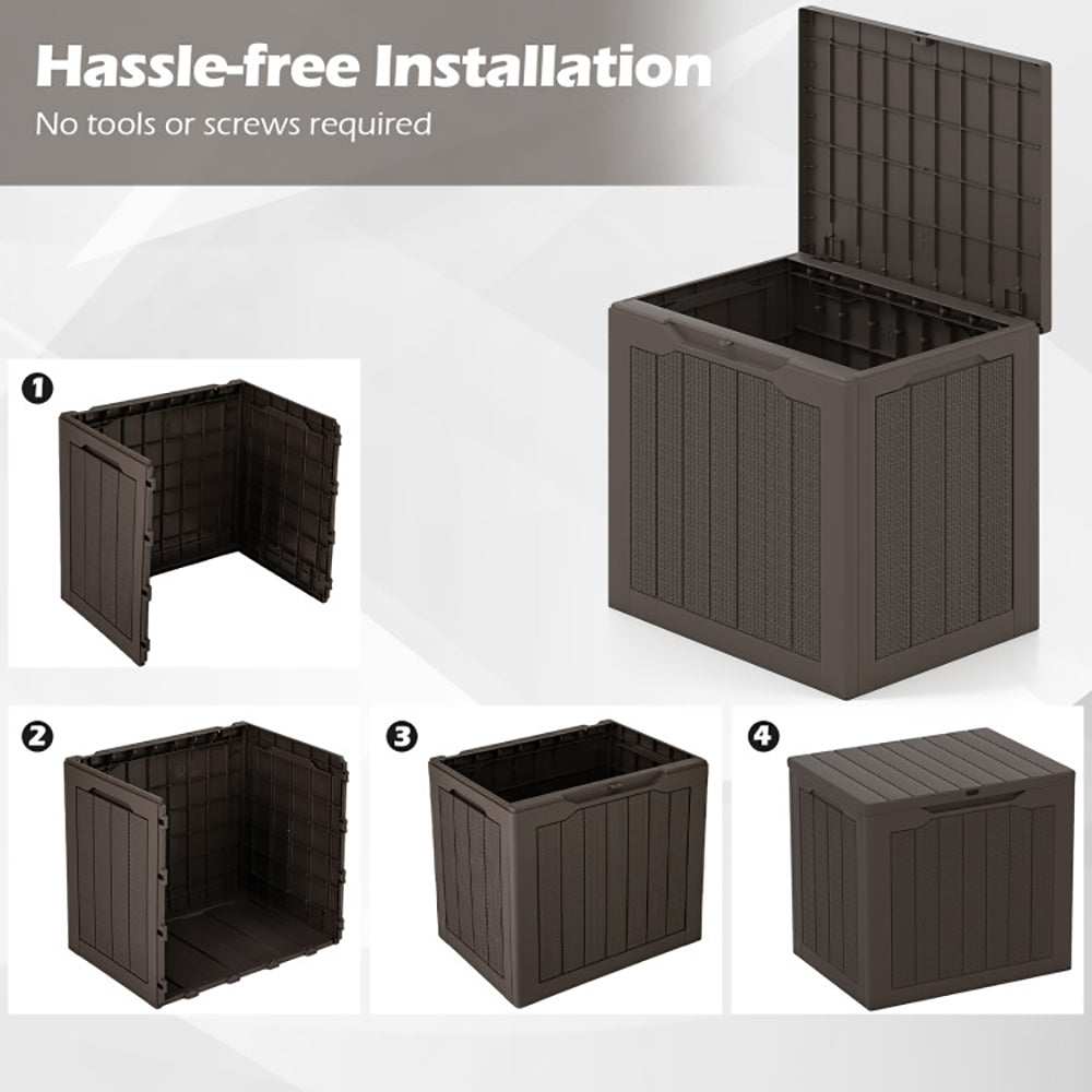 Outdoor Storage Box 25 Gallon Lockable Deck Bin with Wicker Texture
