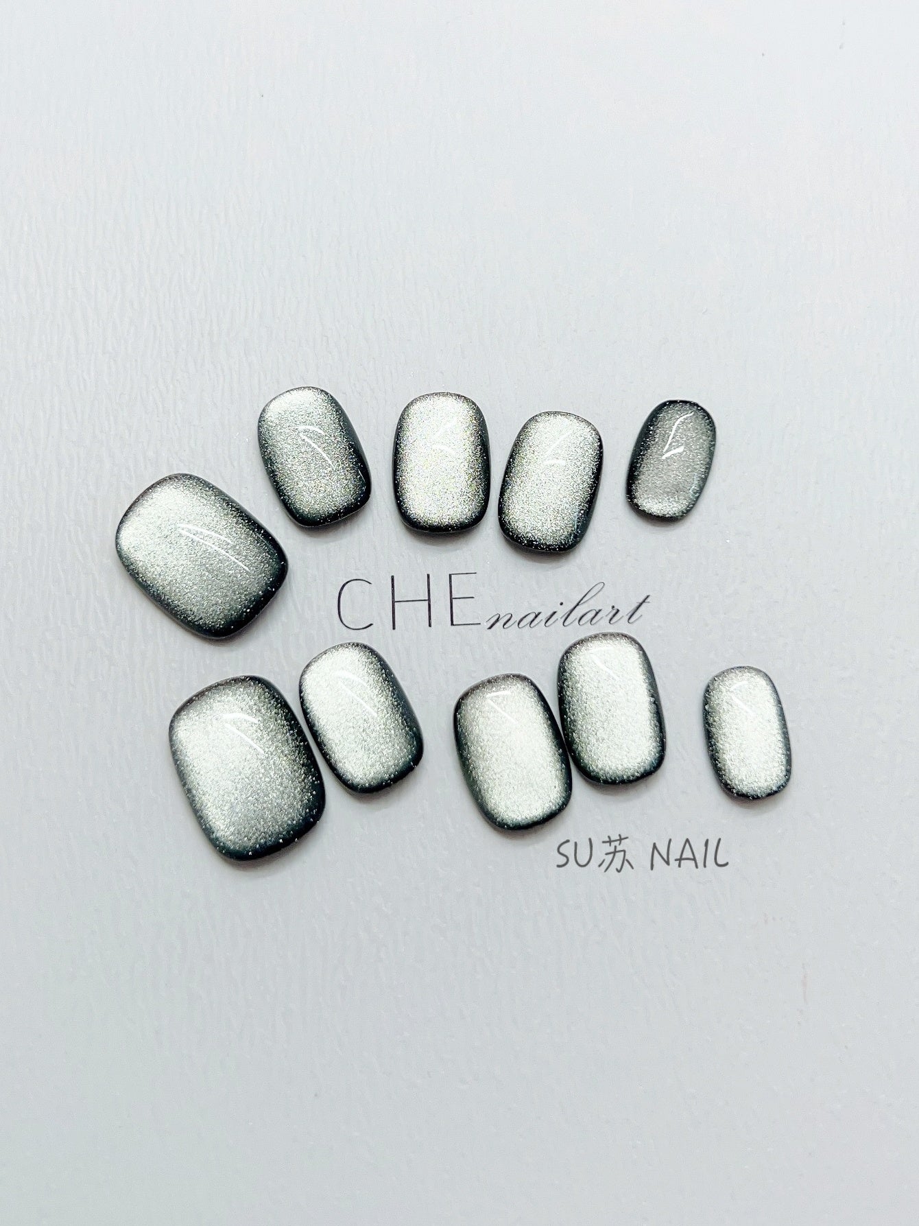 Dark Green Cat's Eye Nail Art Film Set - Short Square & Circle Shapes