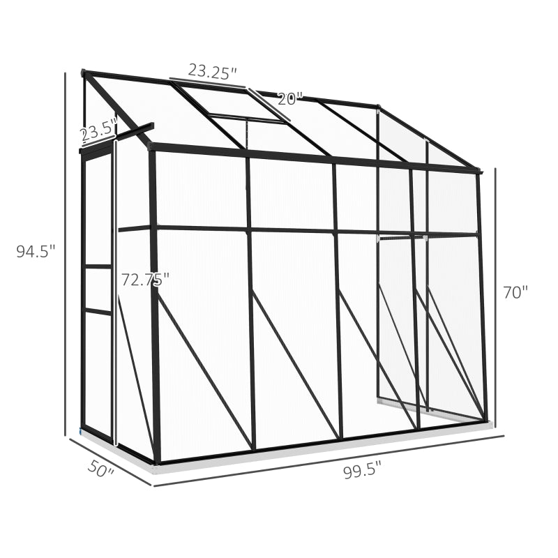 8' x 4' Lean-To Greenhouse with Polycarbonate Panels - Black