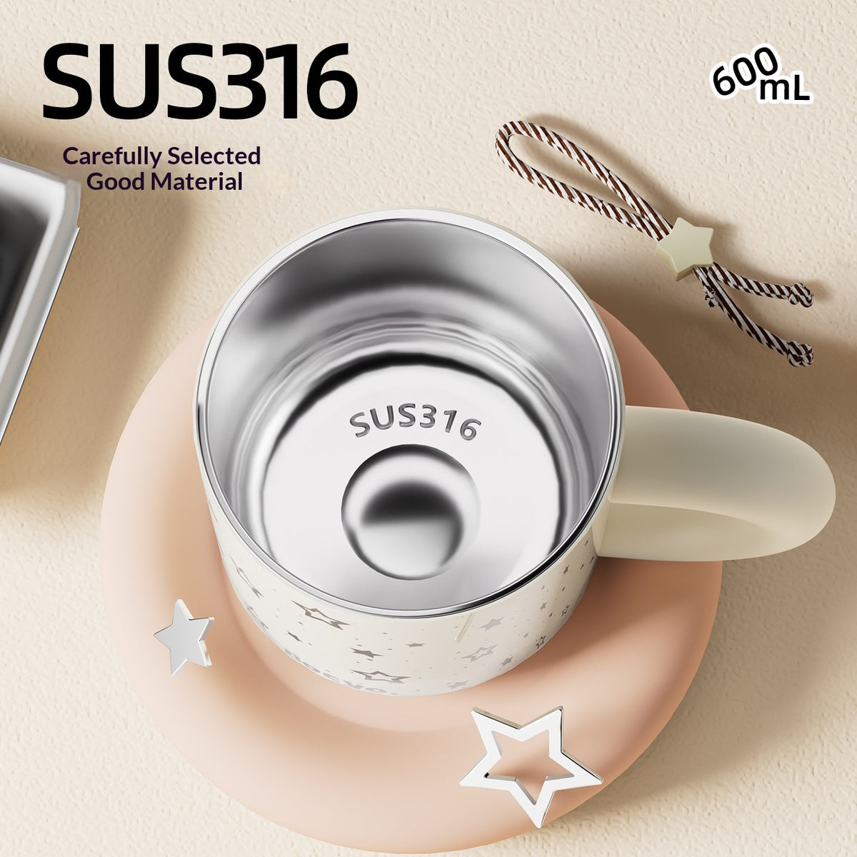 Stainless Steel Coffee and Tea Travel Mug 600ml Insulated Cup - Black & White
