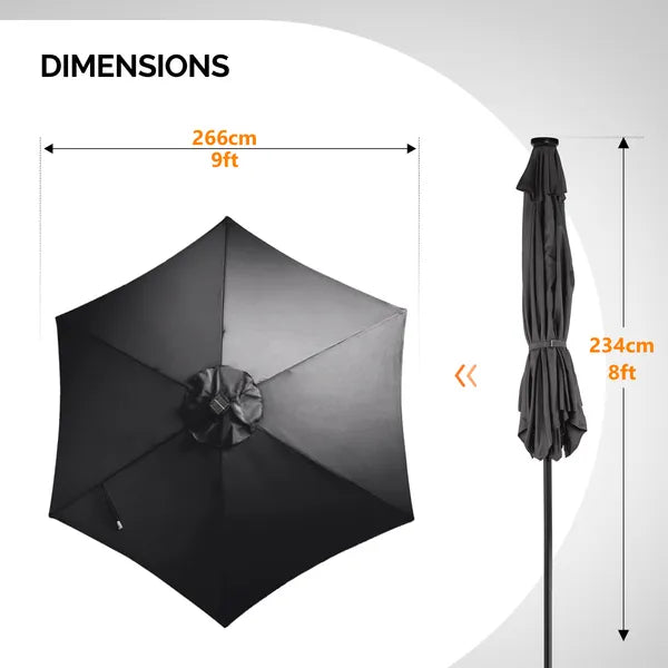9ft Solar LED Patio Umbrella with Push Button Tilt & Crank - Gray