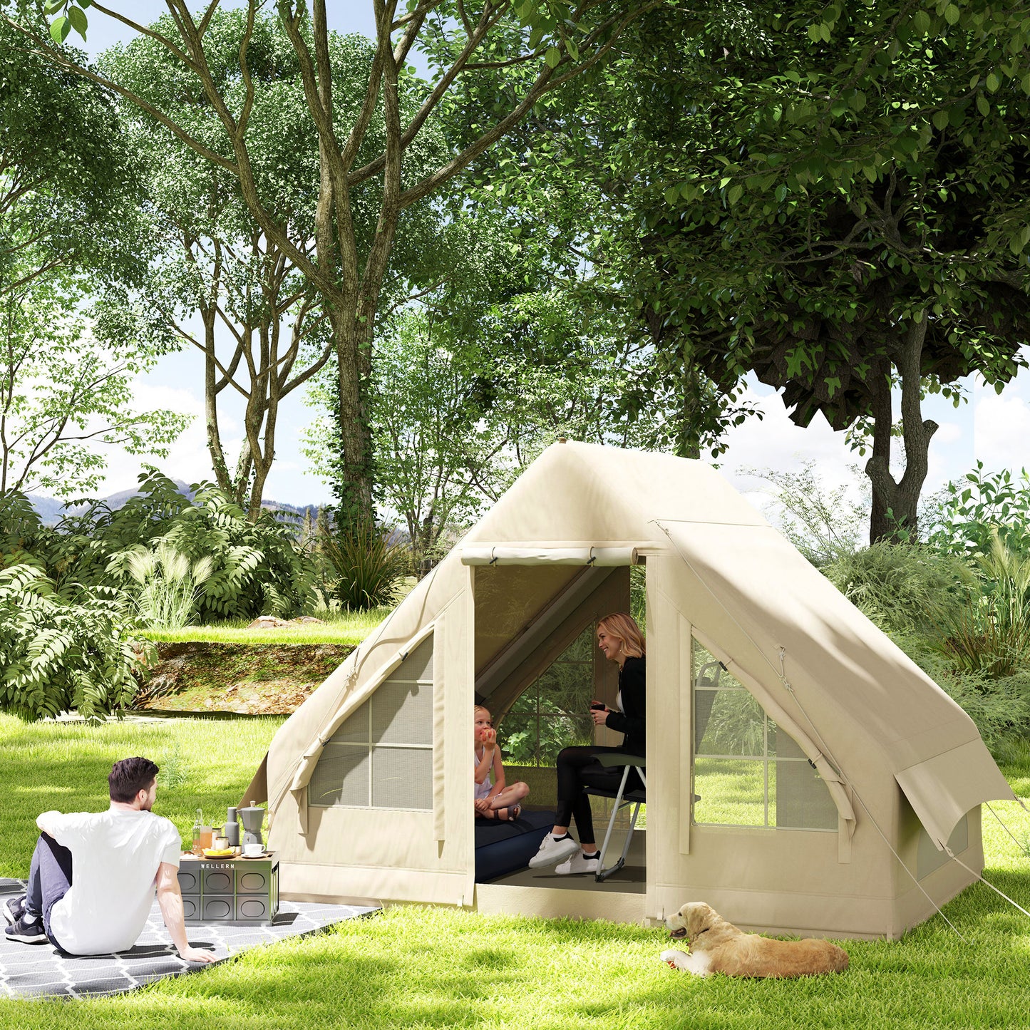 Inflatable Camping Tent with Hand Pump - Waterproof & Windproof