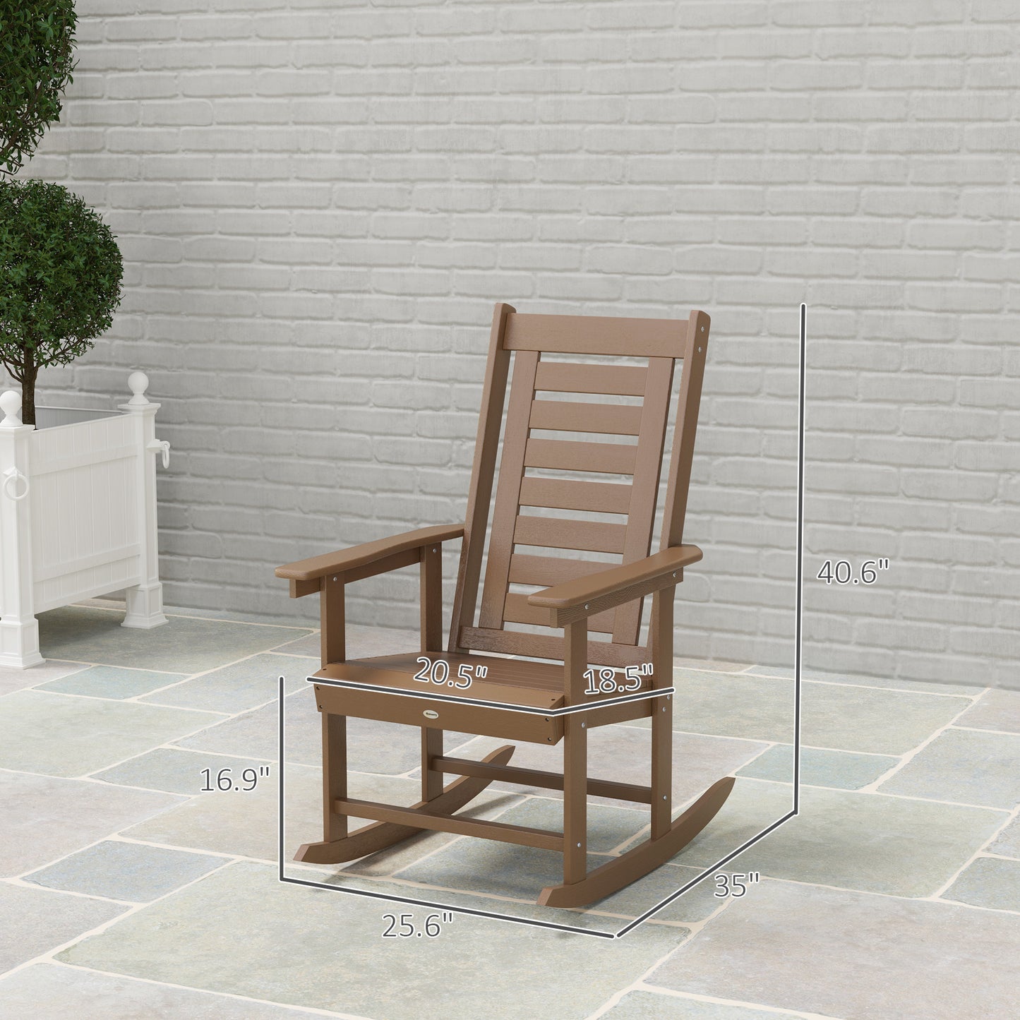 Set of 2 Outdoor Rocking Chairs - HDPE Patio Rockers, Brown