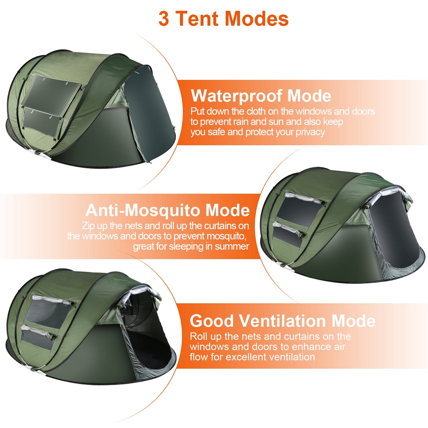5-8 Person Automatic Pop-Up Camping Tent - Waterproof Khaki