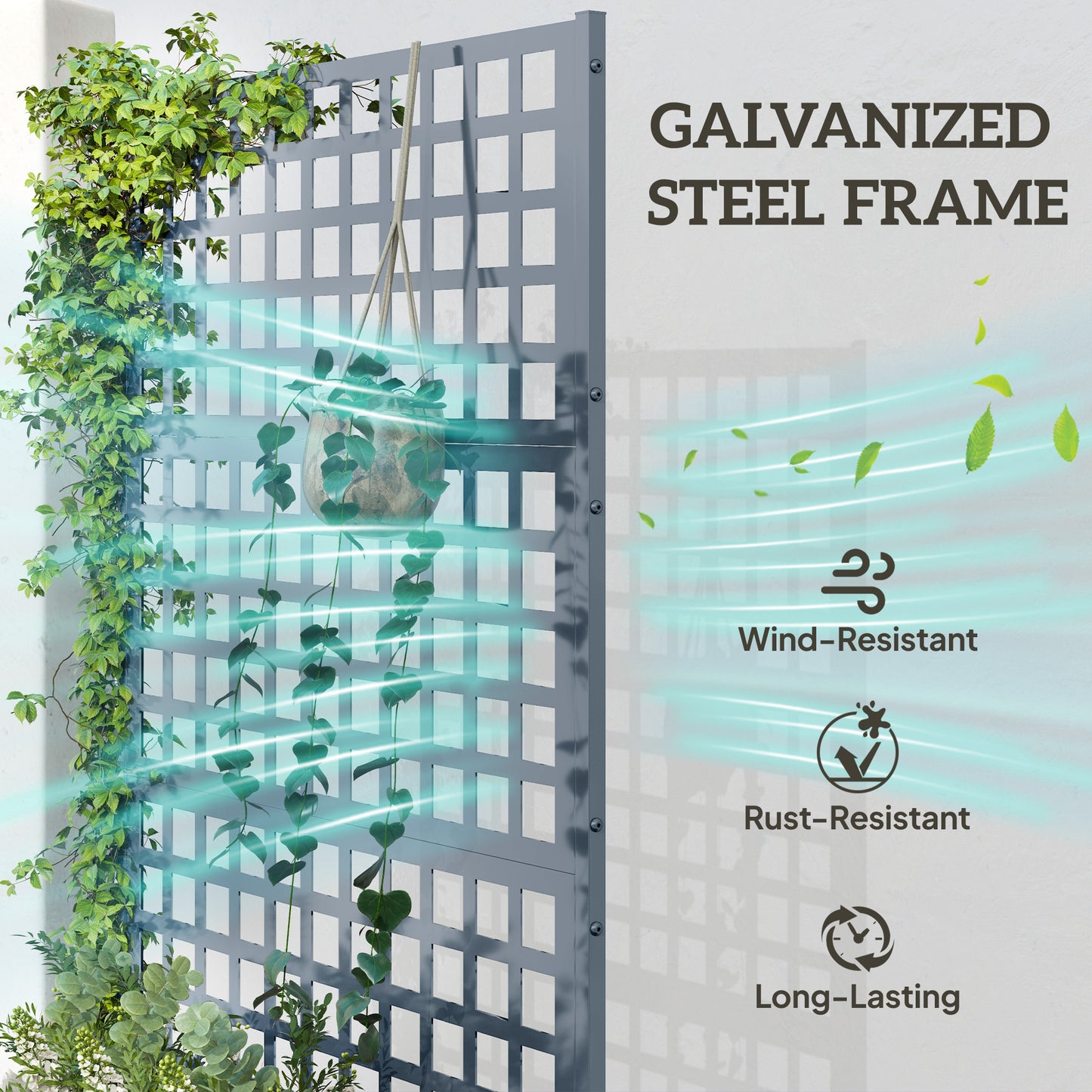 Galvanized Steel Raised Garden Bed with Trellis for Climbing Plants - 43x16x70 Inches, Gray