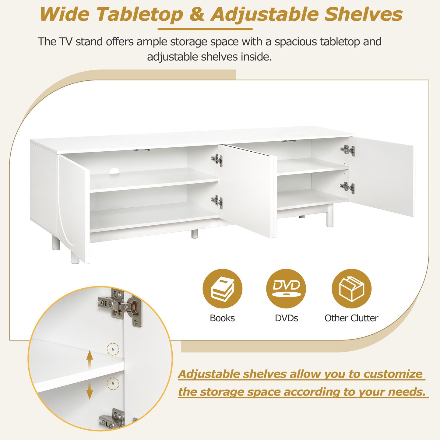 Minimalist TV Stand with Arch Cabinets for TVs Up to 78" - White