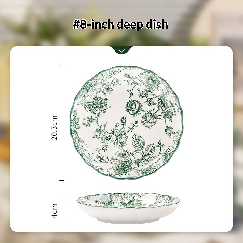 European-Style Porcelain Dinnerware Set with Rice Bowls & Plates - Rose Manor