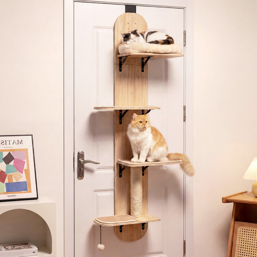 Door Hanging Cat Climber with Plush Bed and Jute Scratching Post - Adjustable Multi-Level Pet Toy Set