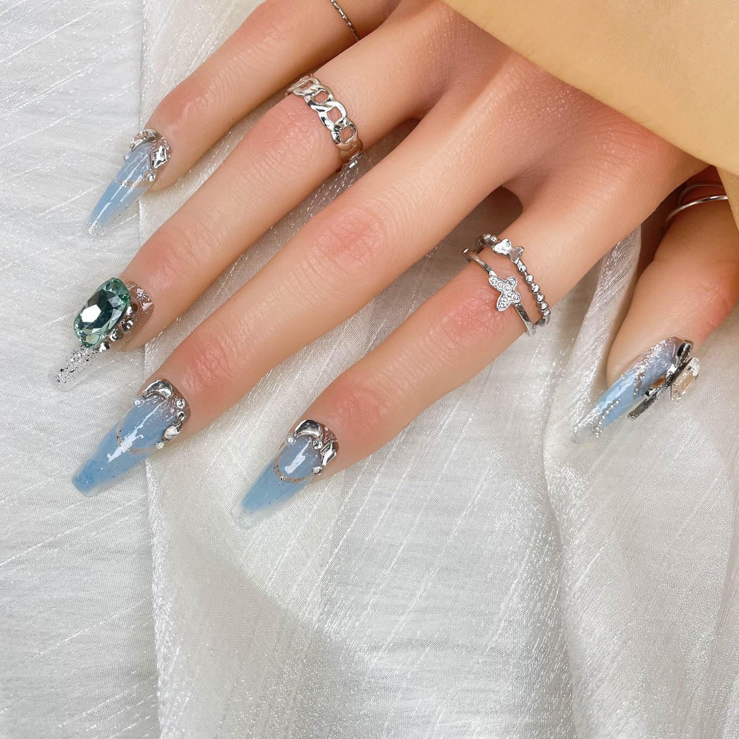 Handmade 3D Press On Nails - Nebula Glint - Size M