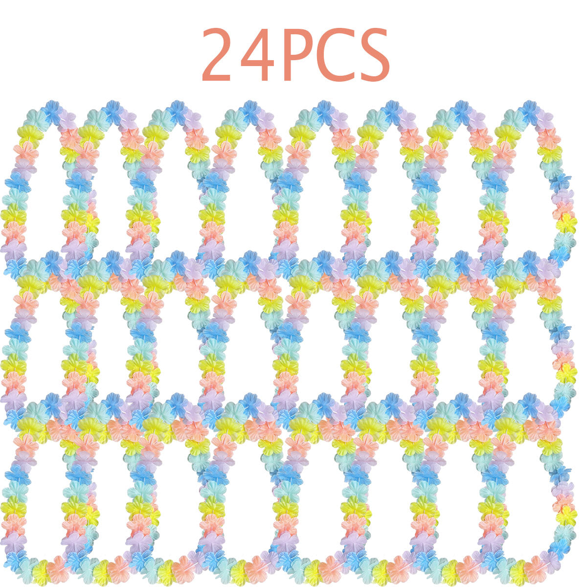 24 Pcs Colorful Hawaiian Flower Leis Wreath Set for Parties
