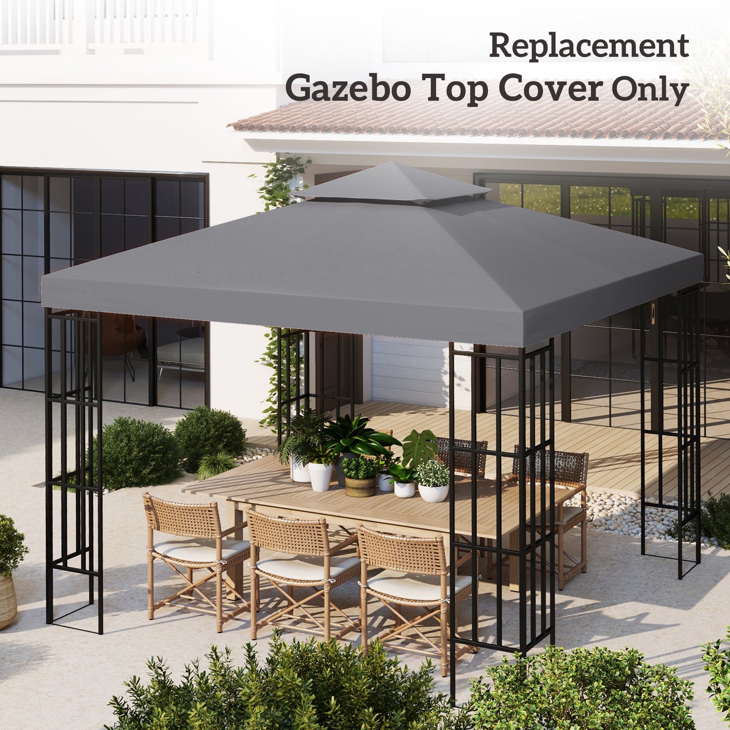 Replacement Canopy for 9.8' x 9.8' Gazebo - Charcoal 2-Tier
