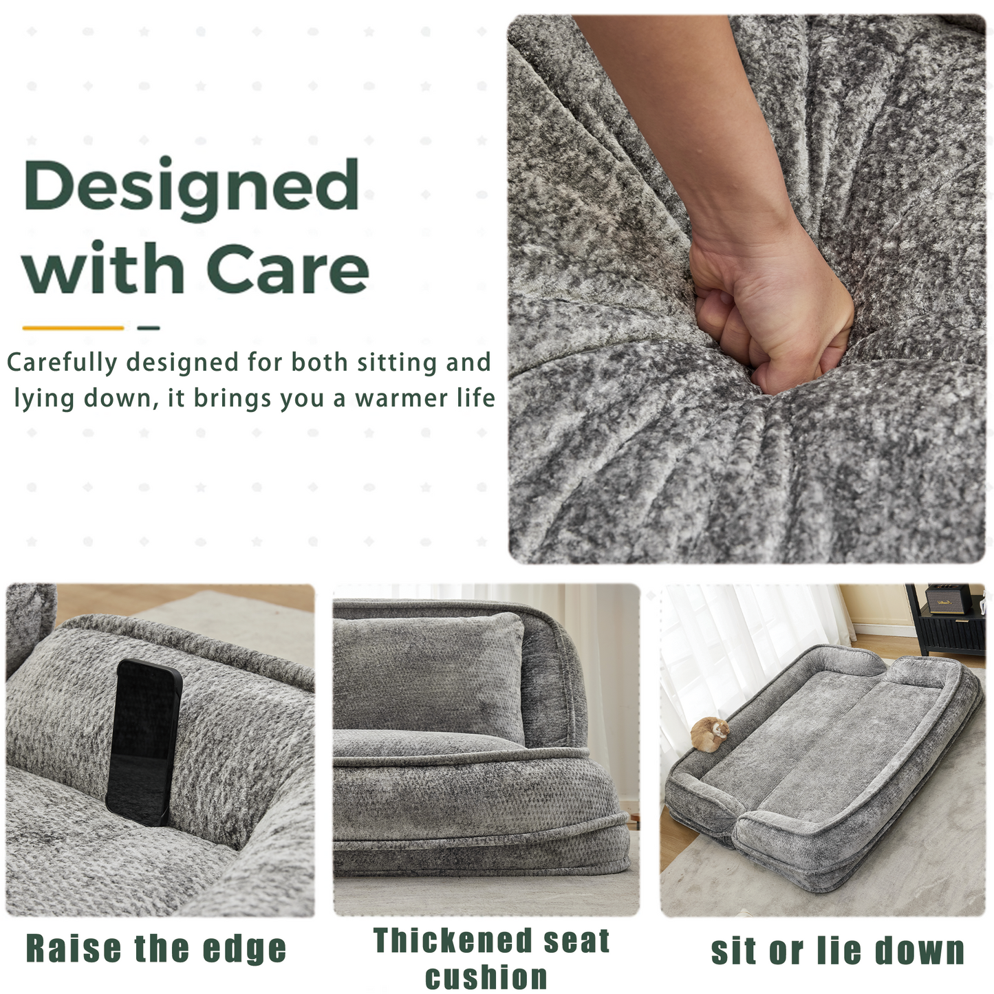 Extra Large Chenille Loveseat Sofa - Light Gray, 2-in-1 Dog Bed