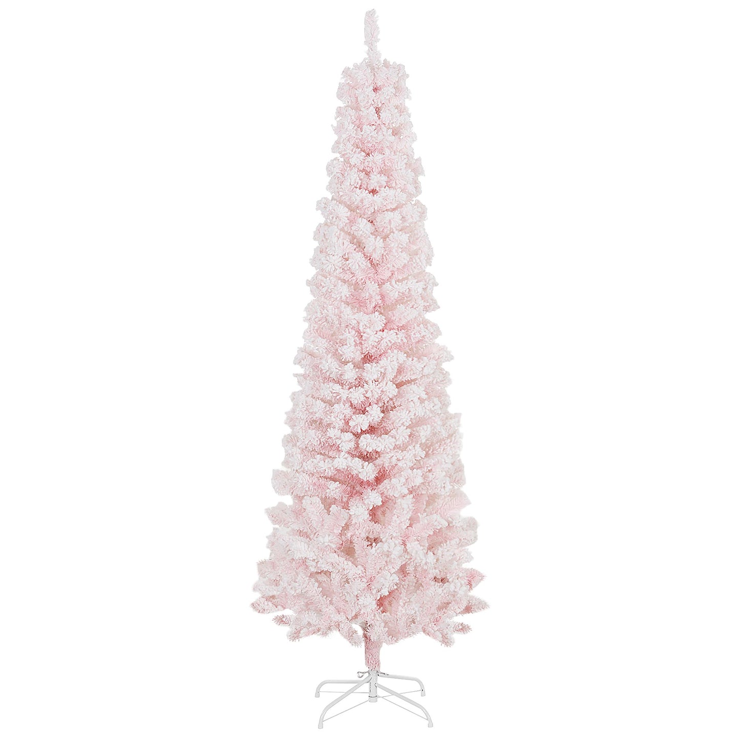 6ft Snow Flocked Pencil Christmas Tree with Metal Stand - Pink