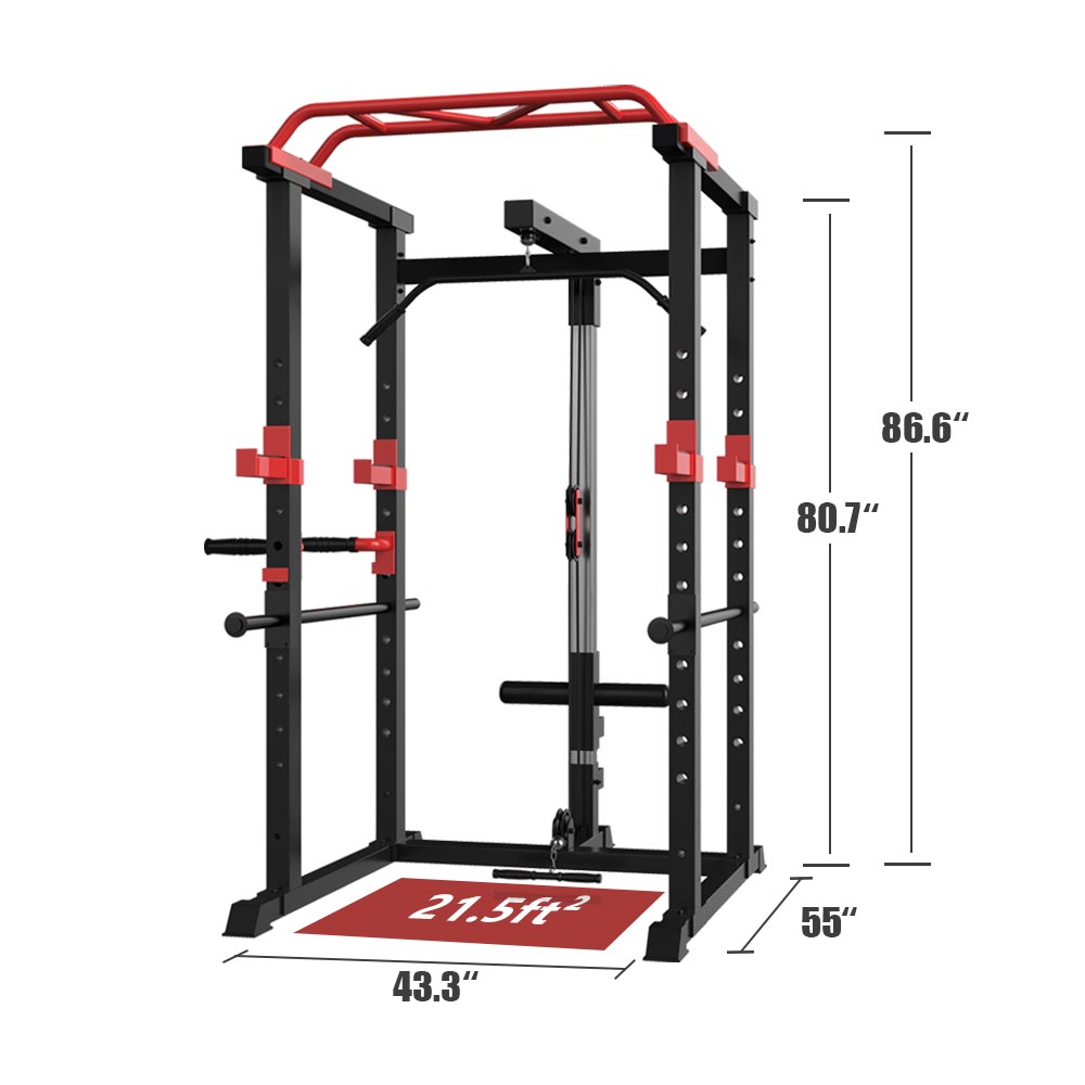 Adjustable Power Cage Squat Rack - 1000lbs Capacity, Black