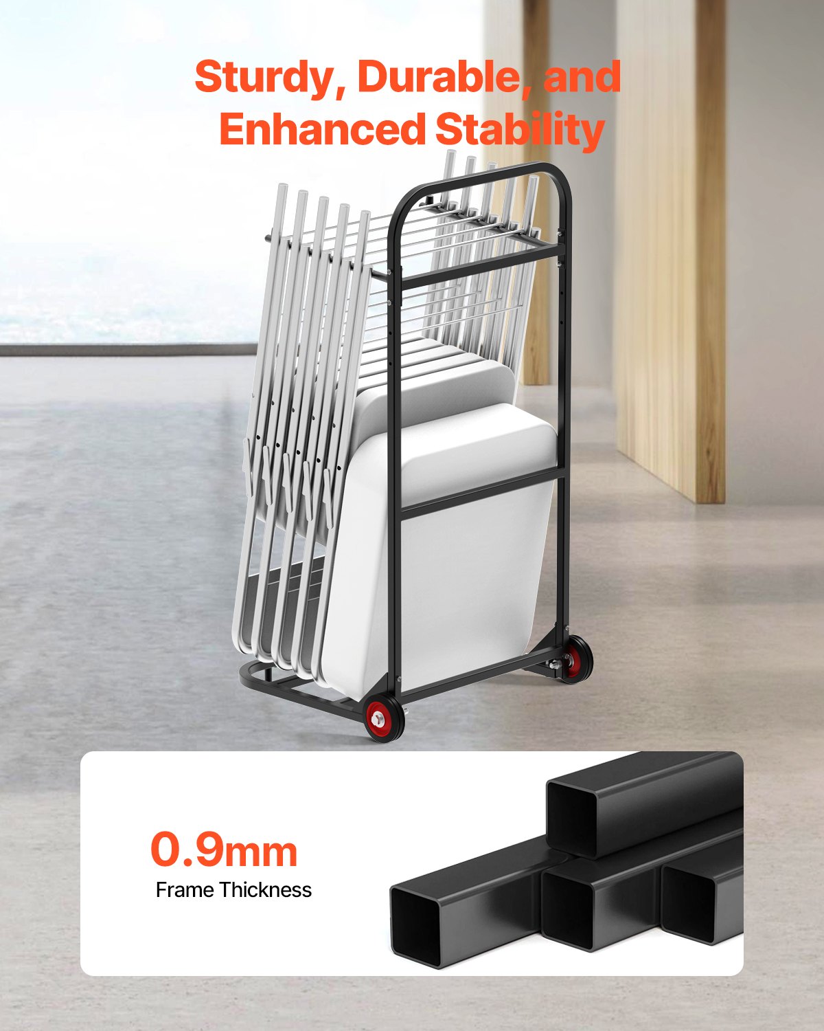 Folding Chair Storage Cart for 10 Chairs - Heavy Duty Dolly with Rubber Wheels
